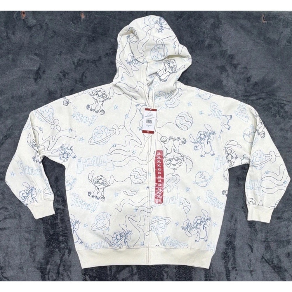 Disney Stitch Hoodie Women's Full Zip All Over Embroidery. Sz. XL New w/Tags.